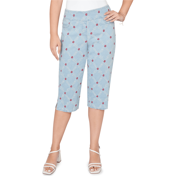 Womens Ruby Rd. French Riviera Pull On Floral Denim Capris