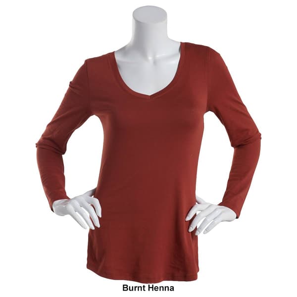 Juniors Aveto Long Sleeve Basic V-Neck Solid Tee