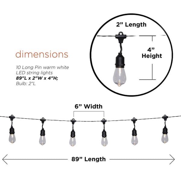 Alpine 10pc Vintage Edison Bulb String Lights w/ Timer & LEDs