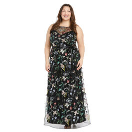 Plus Size R&M RICHARDS Sleeveless Floral Illusion Neck Gown