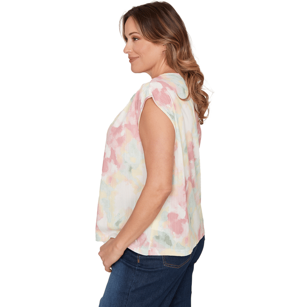 Plus Size Emaline Key Items Cap Sleeve Abstract Watercolor Blouse