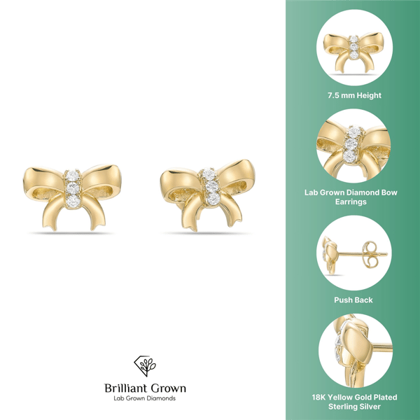 Brilliant Grown 18kt. Gold-Plated Lab-Grown Diamond Bow Earrings