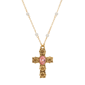 Symbols of Faith Gold-Tone Cross Pink Oval Faux Pearl Necklace - image 1
