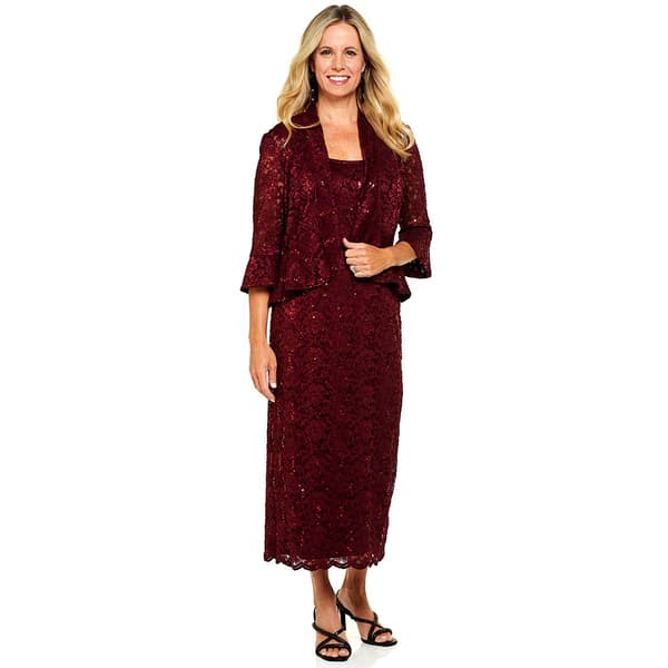 Womens R&M Richards 3/4 Bell Sleeve Lace Jacket Dress