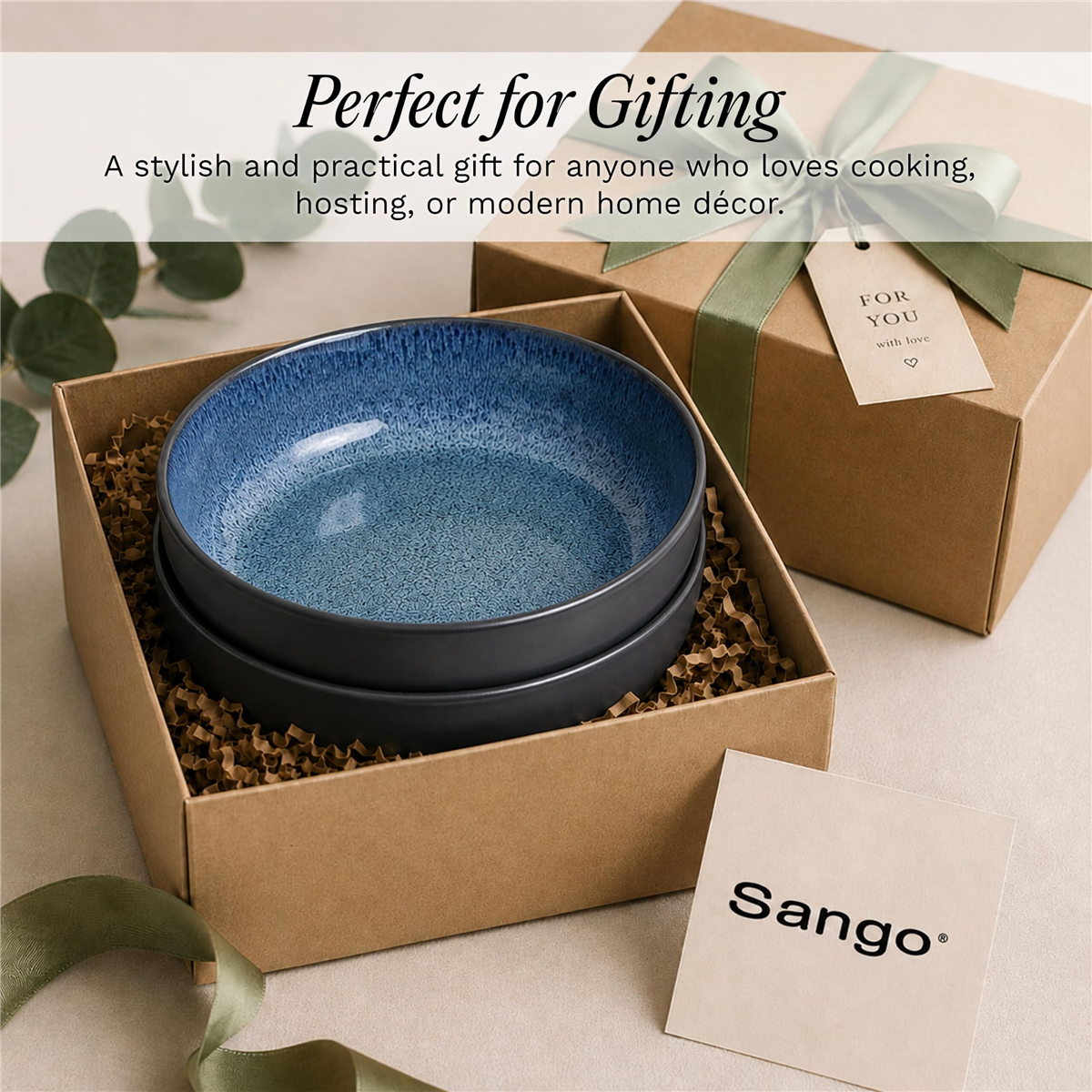 Sango Resona Blue/Black Large Ceramic Serving Bowl - Set of 2