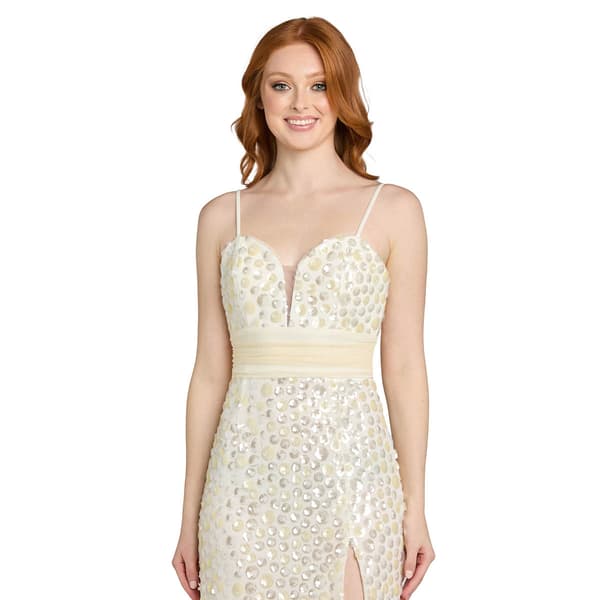 Juniors Morgan & Co. Sequin Paiette 3D A-Line Dress with Slit