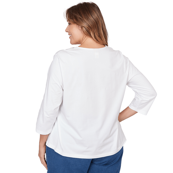 Plus Size Hearts of Palm Embraceable Blue Square Neck Blouse