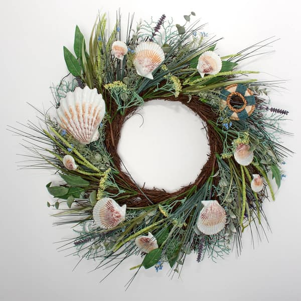 Seashell Coral Onion Grass Vine Wreath - image 