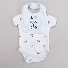 Baby Boy (NB-9M) Mini Hop I Heart Mom Dad Bodysuit &amp; Bib