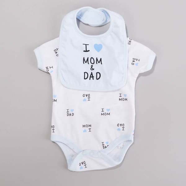 Baby Boy (NB-9M) Mini Hop I Heart Mom Dad Bodysuit &amp; Bib - image 