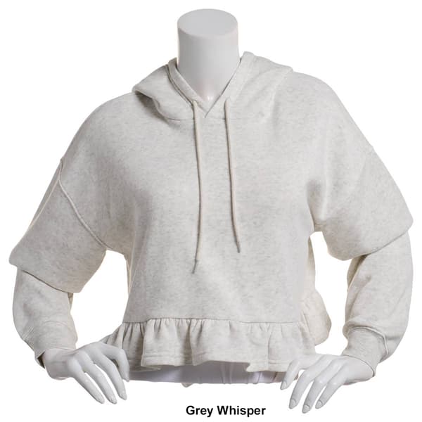 No Comment Fleece Ruffle Hem Cropped Hoodie