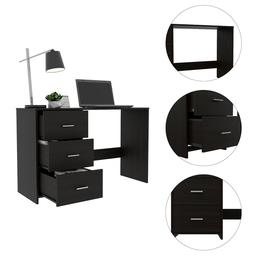 FM FURNITURE Berlin Black Wengue Three Drawers Desk