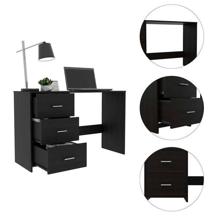 FM FURNITURE Berlin Black Wengue Three Drawers Desk