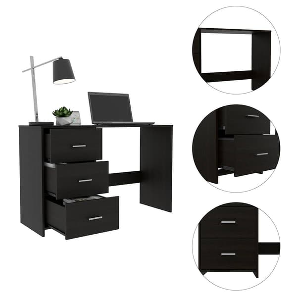 FM FURNITURE Berlin Black Wengue Three Drawers Desk