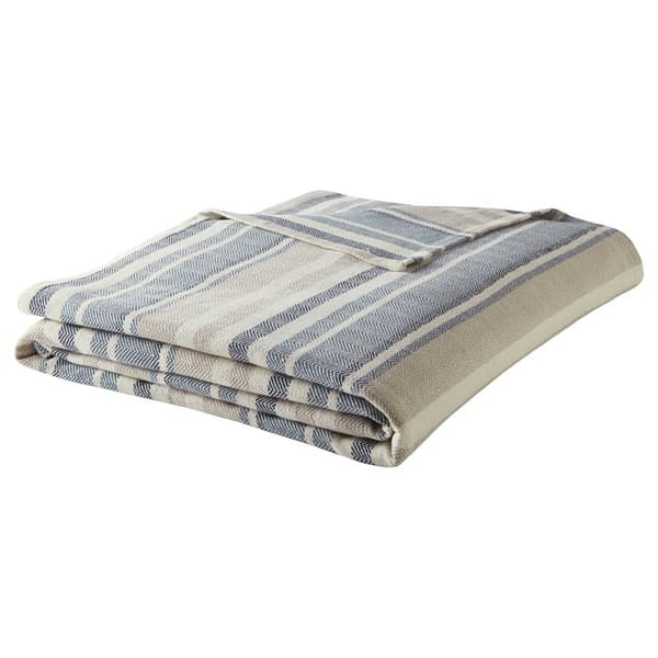 Eddie Bauer Striped Herringbone Blue Throw Blanket