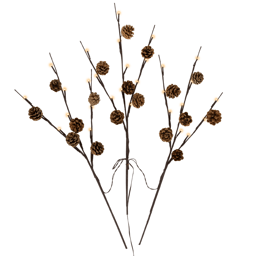 Northlight Lighted Pinecone Christmas Branch Bundle Set of 3