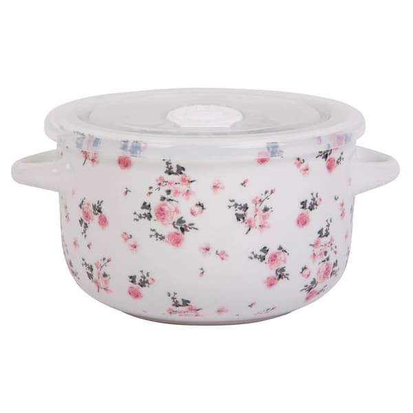 Home Essentials 25oz. Rose Chintz 2 Handle Bowl with Lid - image 