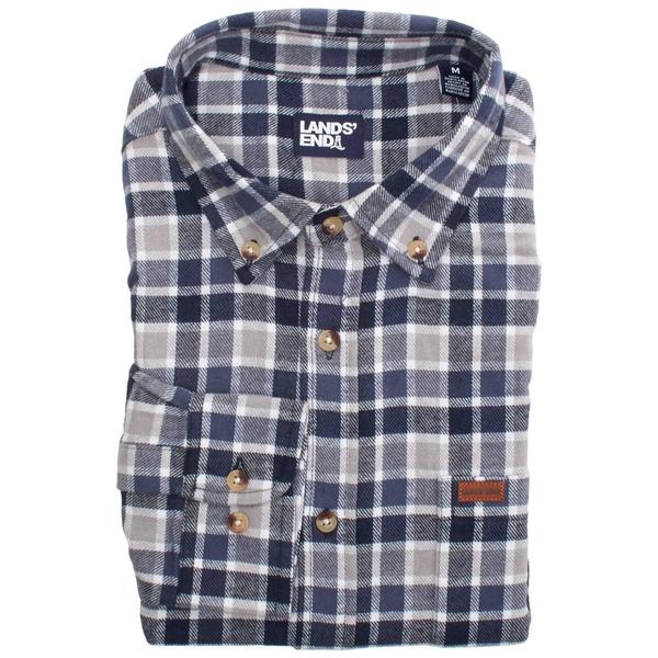 Mens LANDS END(R) Campside Flannel Shirt - Navy/White - image 
