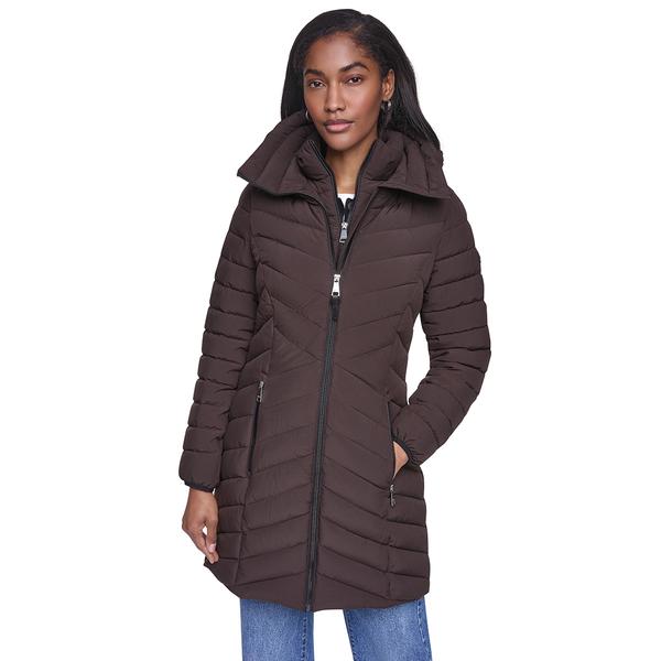 Womens DKNY Stretch Down & Puffer Coat with Bib