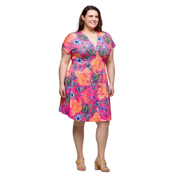 Plus Size 24/7 Comfort Apparel Pink Paisley Empire Waist Dress