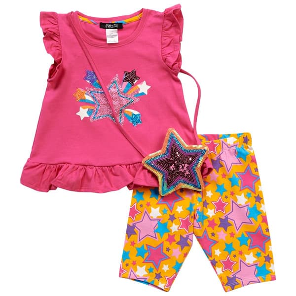 Toddler Girl Rare Too! Star Ruffle Top & Shorts Set with Purse - image 