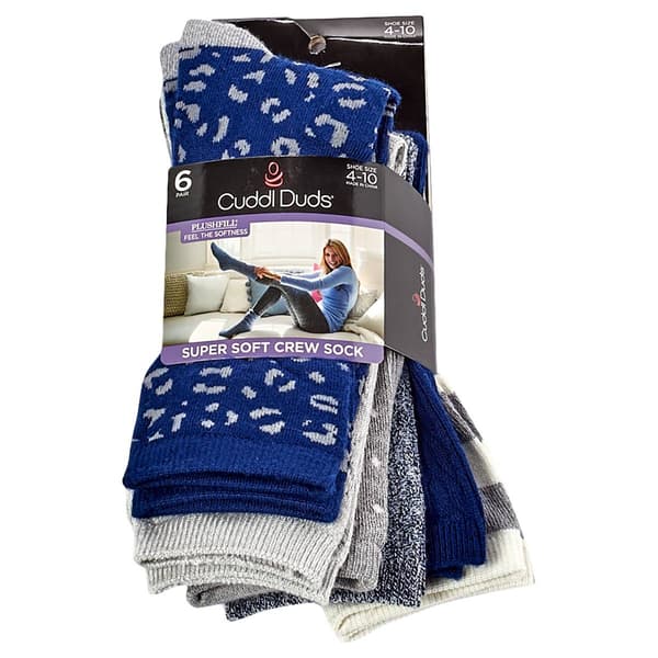 Womens Cuddl Duds® 6pk. Multi-Color Crew Socks - image 