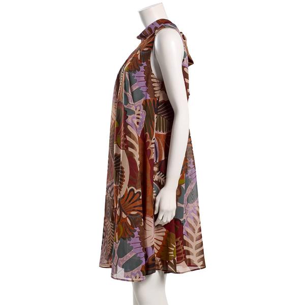 Womens Robbie Bee Sleeveless Leaf Chiffon Mock Neck A-Line Dress