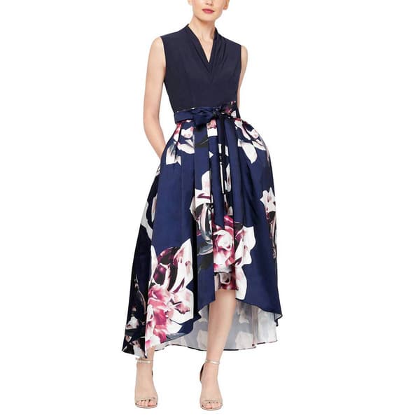 Petite SLNY Elegant Floral High Low Party Dress