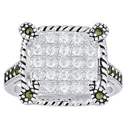 Marsala Silver Plated Marcasite & CZ Square Ring