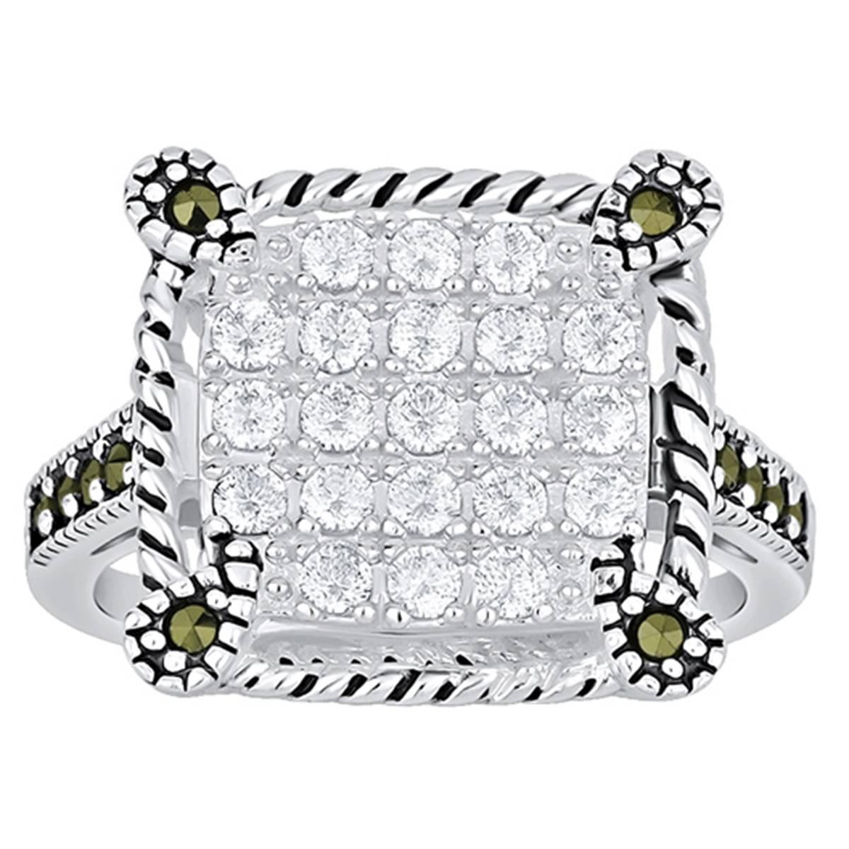Marsala Silver Plated Marcasite & CZ Square Ring