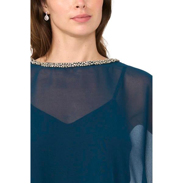 Womens MSK Pleated Evening Gown with Embellished Chiffon Overlay