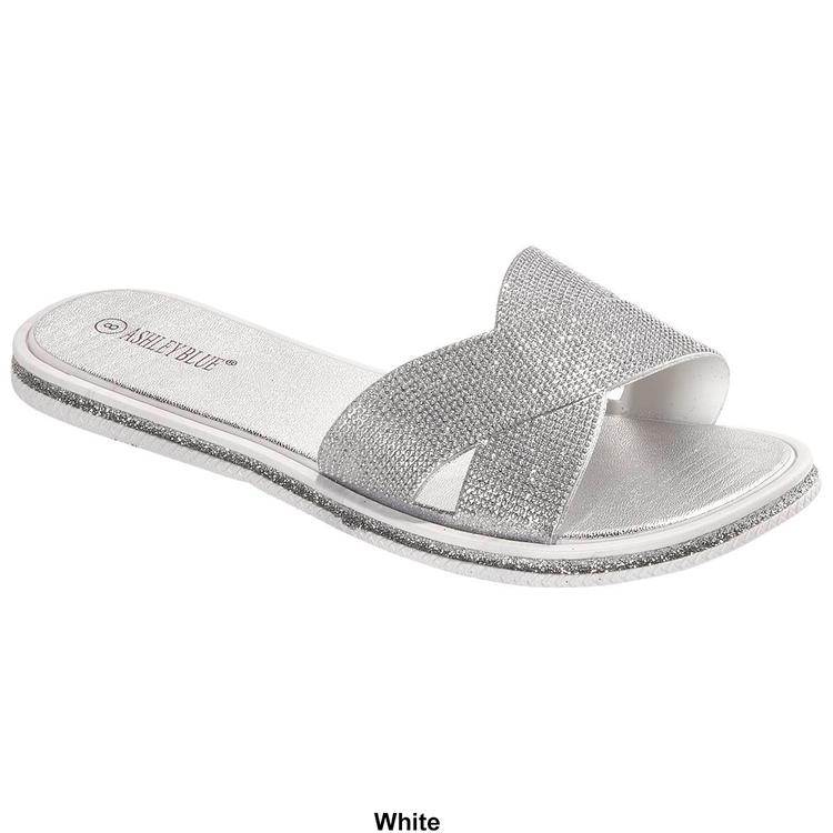 Womens Ashley Blue Crisscross Shimmer Slide Sandals