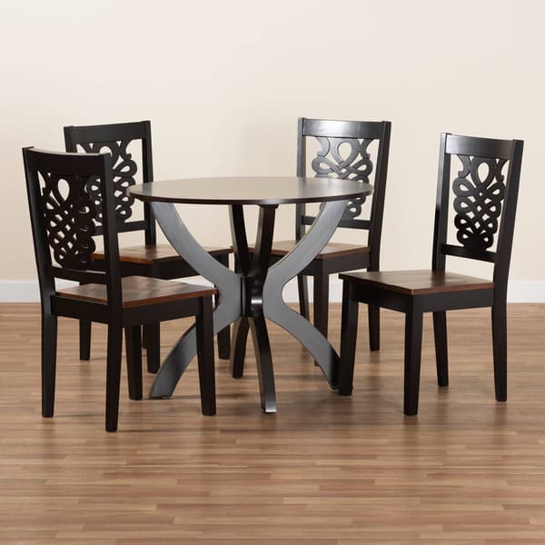 Baxton Studio Wanda 2-Tone Dark/Walnut Brown Wood 5pc. Dining Set