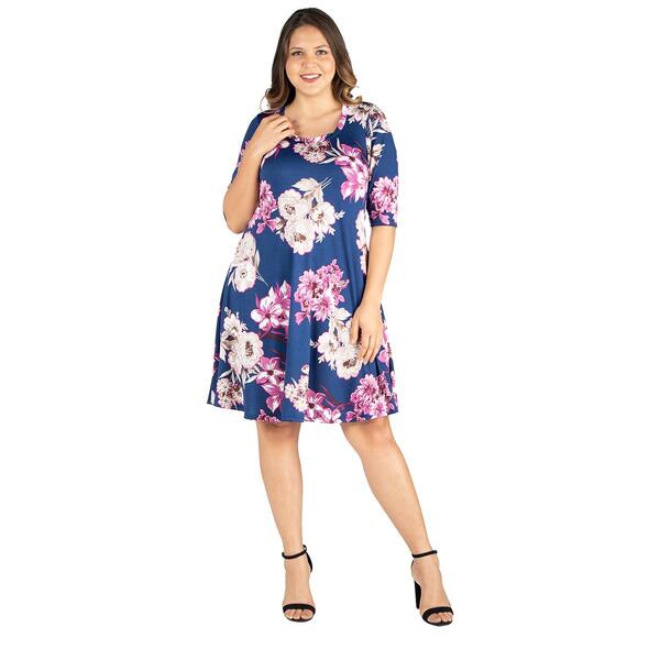 Plus Size 24/7 Comfort Apparel Knee Length Floral A-Line Dress - image 