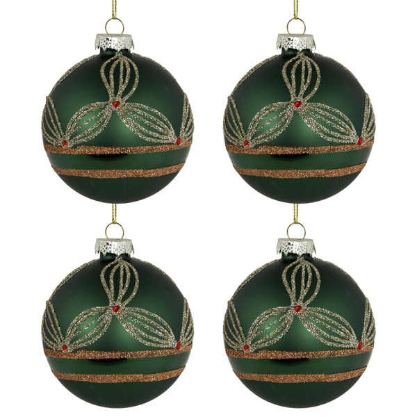 Northlight 4ct. Holly Berry Green Christmas Glass Ball Ornaments