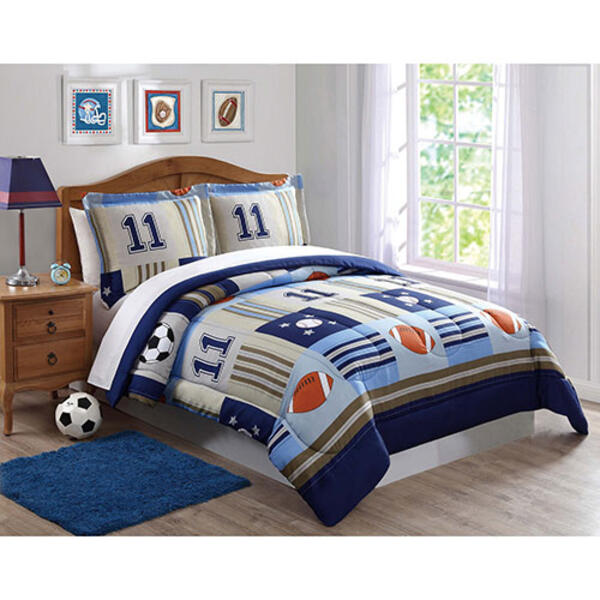My World Kids Denim & Khaki Sports Comforter Set - image 