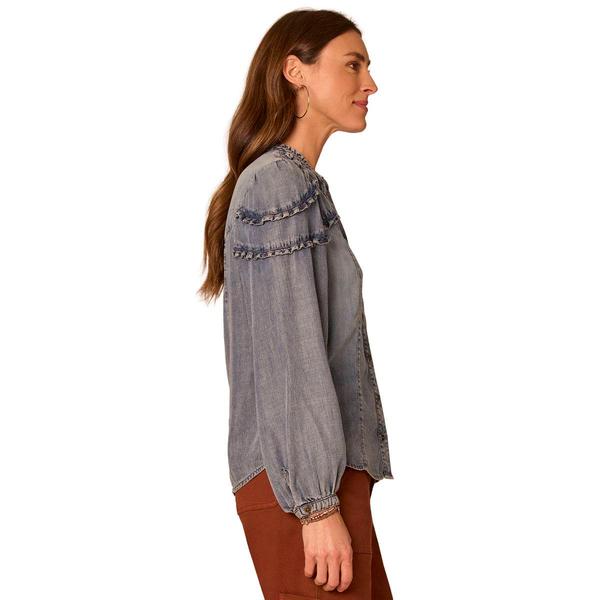 Womens Democracy Long Sleeve Button Down Denim Blouse