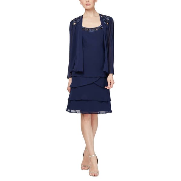 Petite SLNY 2pc. Sequined Cut Out Tiered Jacket Dress