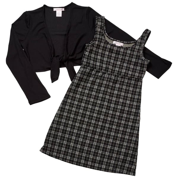 Girls &#40;7-12&#41; Emma & Elsa Tie Front Cardigan & Plaid Dress - image 