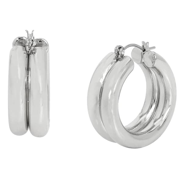 Steve Madden Rhodium Chubby Double Hoop Earrings - image 