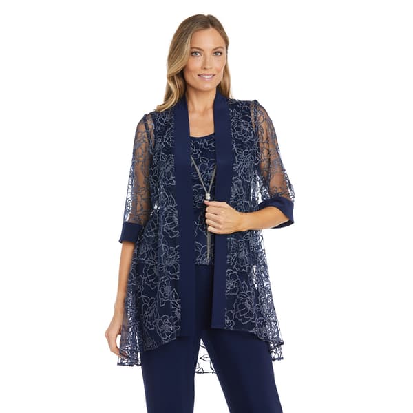 Womens R&M Richards 3 Piece Metallic Flower Pant Suit