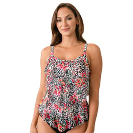 Womens Del Raya Jungle Lilies 3 Tier Hankie Tankini Swim Top