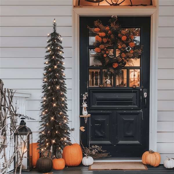 Puleo International Pre-Lit Black Alpine Pencil Christmas Tree