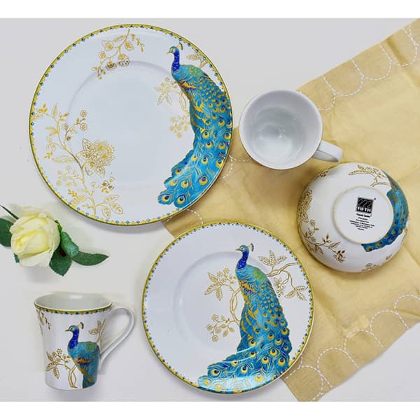 222 Fifth Peacock Garden White 16pc. Dinnerware Set