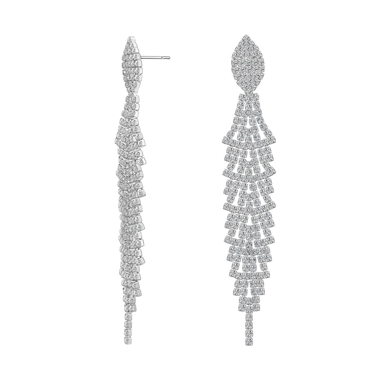 Roman Silver-Tone Crystal Cup Chain Dangle Earrings
