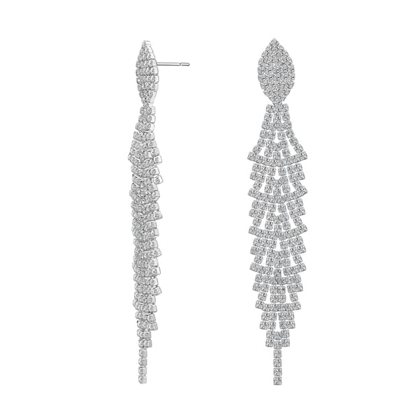 Roman Silver-Tone Crystal Cup Chain Drop Earrings - image 