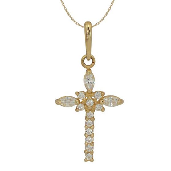 10kt. Gold Filled Cross with Cubic Zirconia & Chain - image 