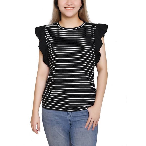 Womens NY Collection Short Flutter Sleeve Stripe Tuwa Blouse