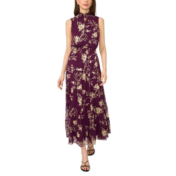 Womens MSK Sleeveless Mock Neck Foil Floral Tier Maxi Dress