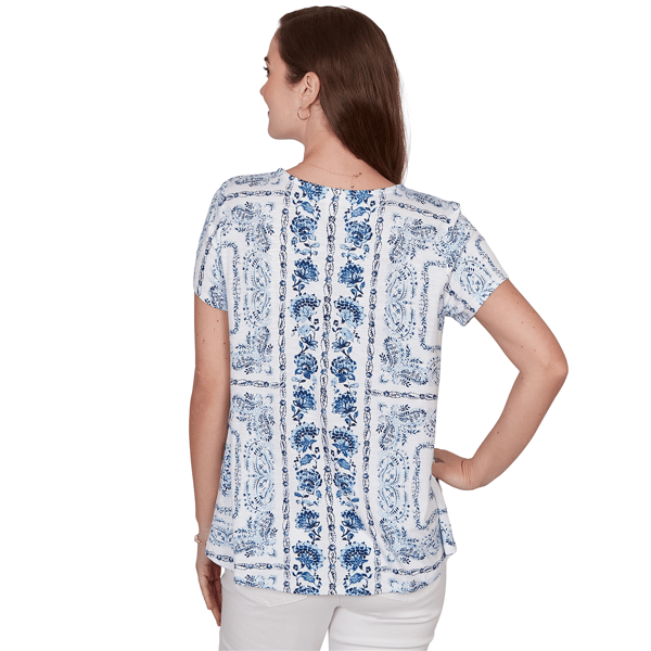 Petite Ruby Rd. French Riviera Short Sleeve Floral Blouse